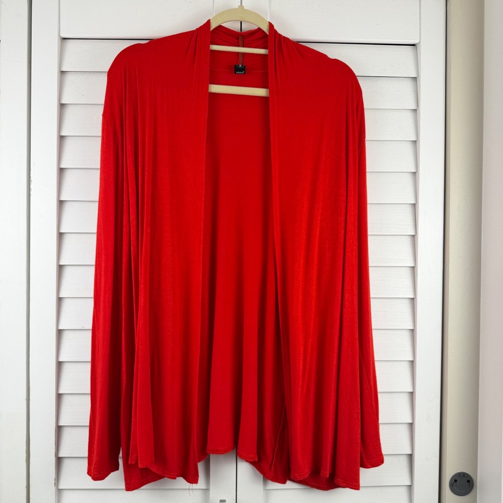 82D Cardigan XL Red Open Front Draped Lightweight Long Sleeve